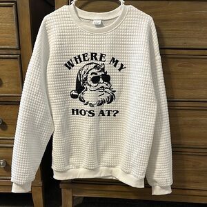 White Crewneck Christmas Sweater with Santa Design